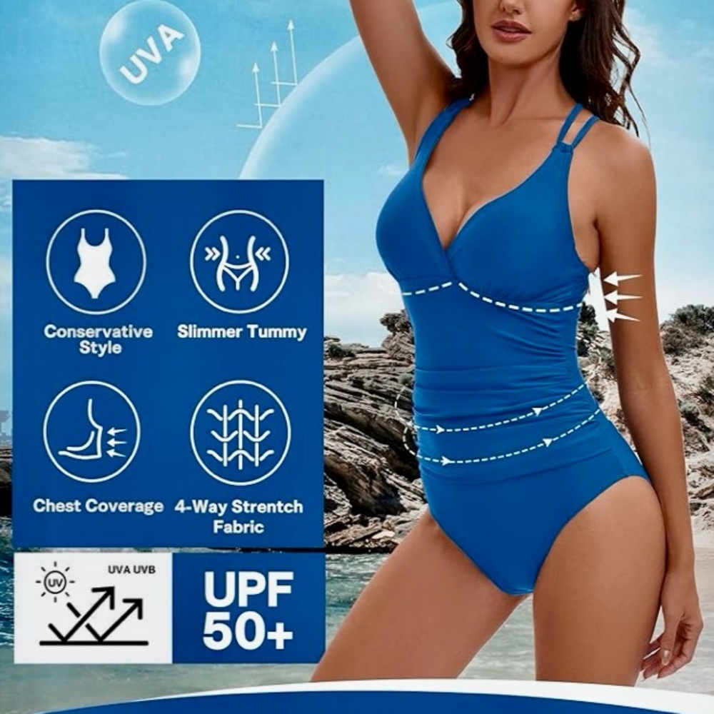 Classic Black One-Piece Swimsuit with Ruching and Adjustable Straps - Picture 3 of 4